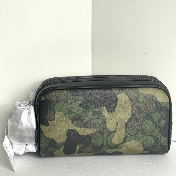 Coach Small Travel Kit Camo Print CM034 Signature Canvas Dopp Bag Toilet Green - Picture 1 of 8